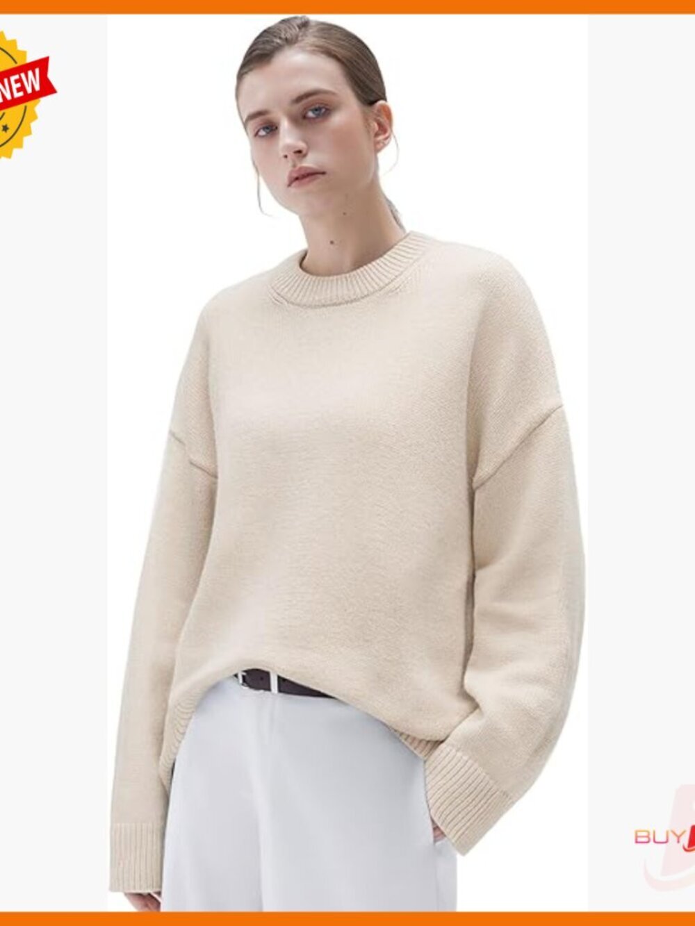 Oversized Cashmere Blend Pullover Sweater Long Sleeve Crew Neck